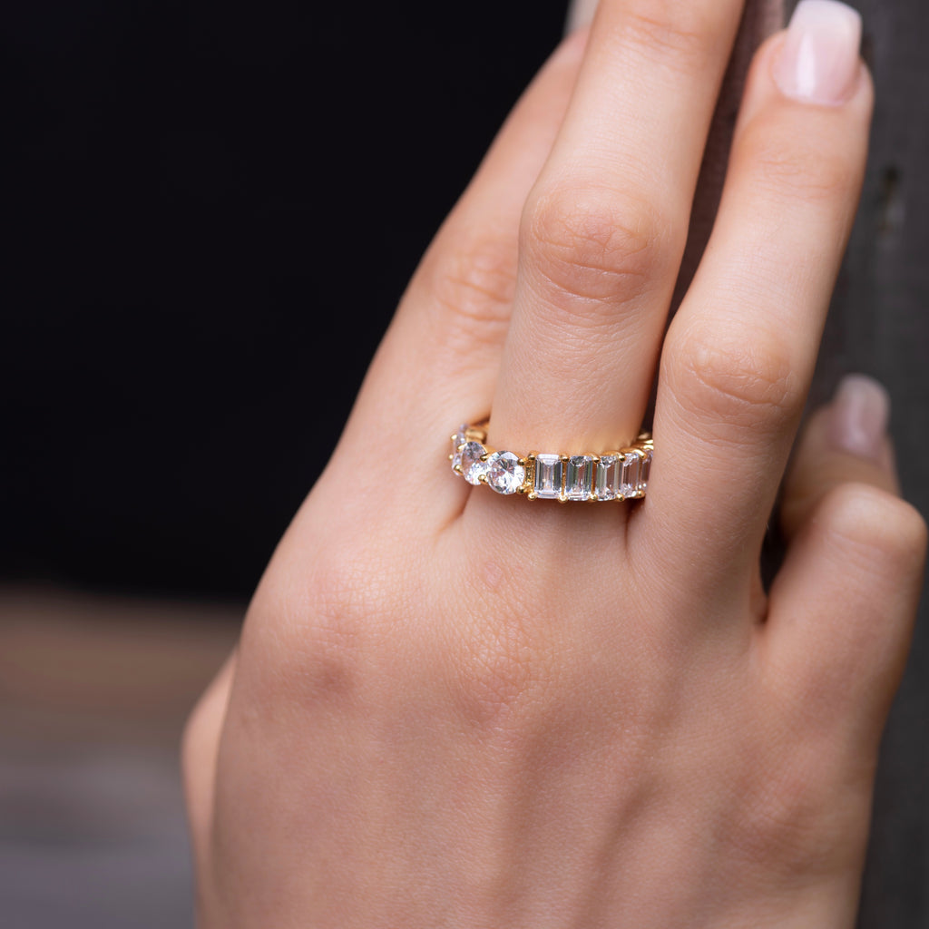 Round Baguette CZ Band - Gold or Silver