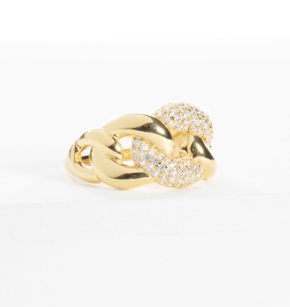CZ Triple Link Chain Ring - Gold