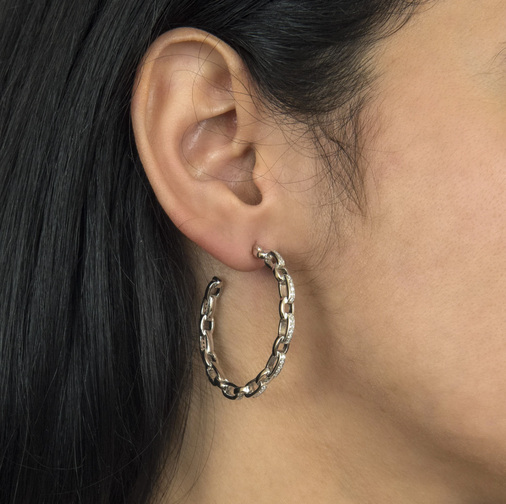 CZ Link Hoop - Gold or Silver-Earrings-Balara Jewelry