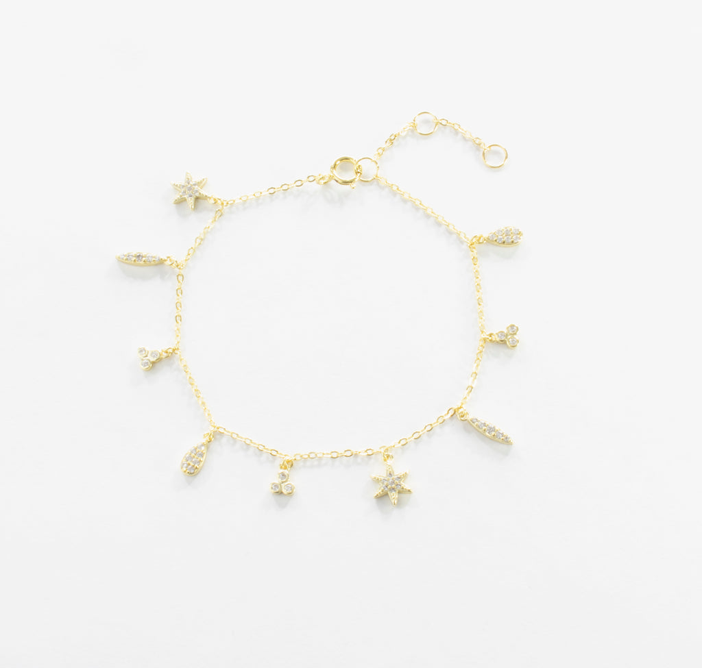 Multi CZ Charms Bracelet - Gold - Girls & Teens