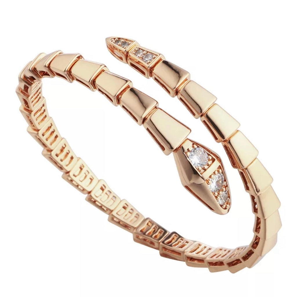 CZ Snake Open Cuff Bracelet - Gold, Rose Gold and Silver