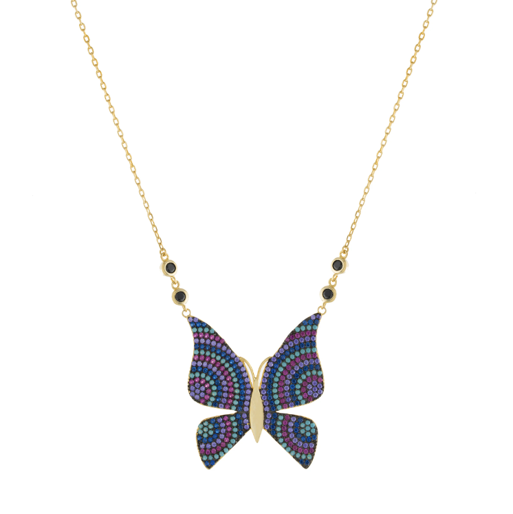 CZ Multicolor Butterfly Pendant Necklace