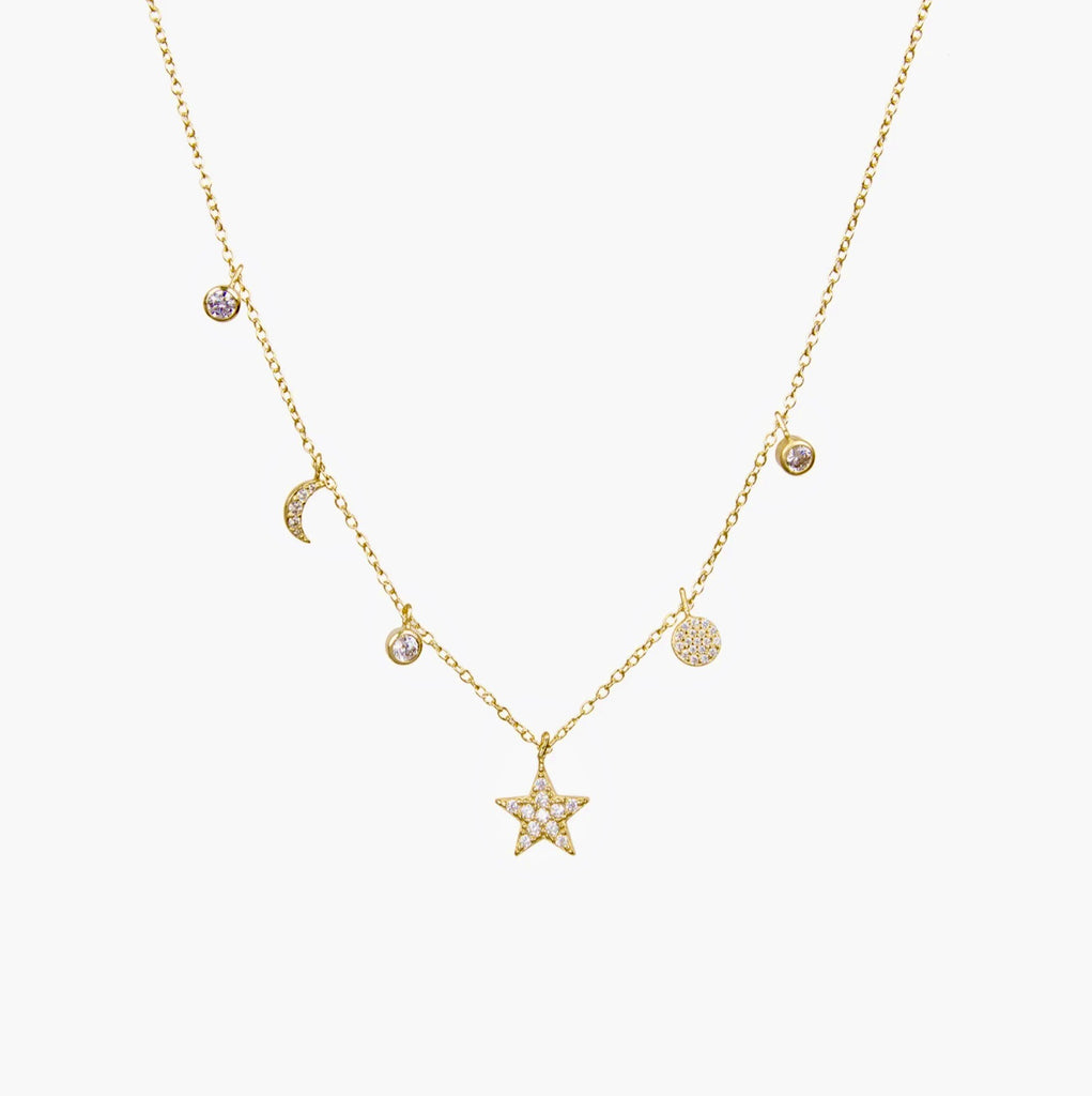 Bezel CZ Charm Choker - Gold or Silver