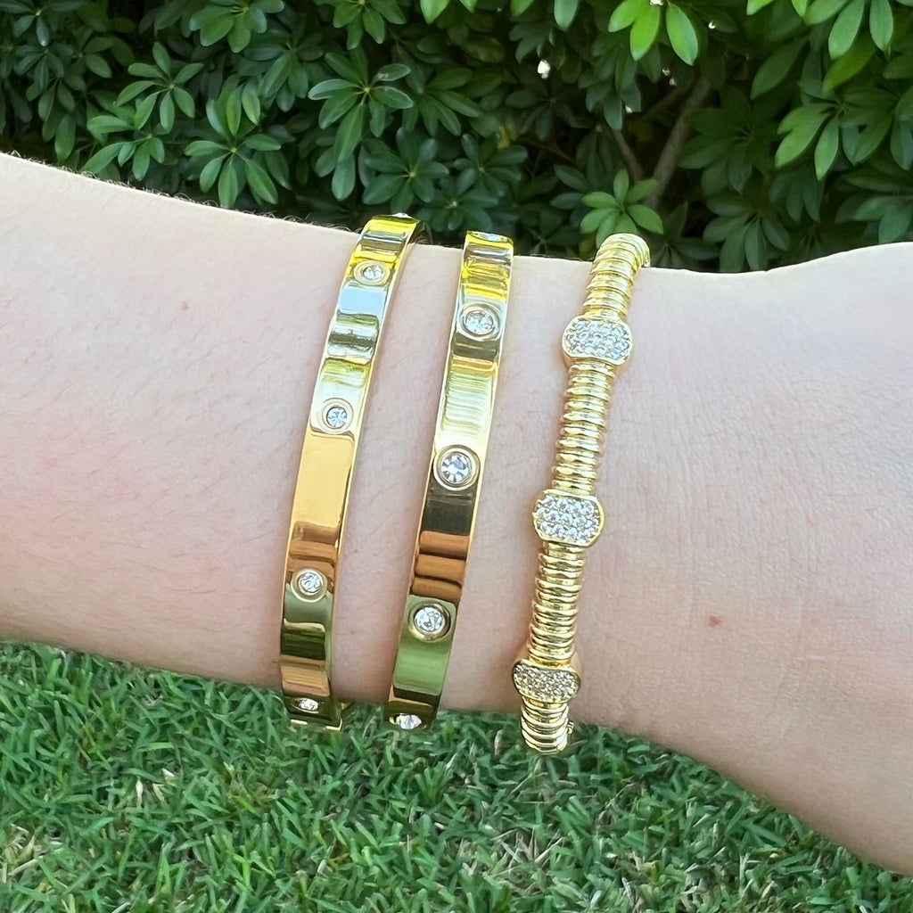 3 mm Stone CZ Bangle Bracelet - Gold