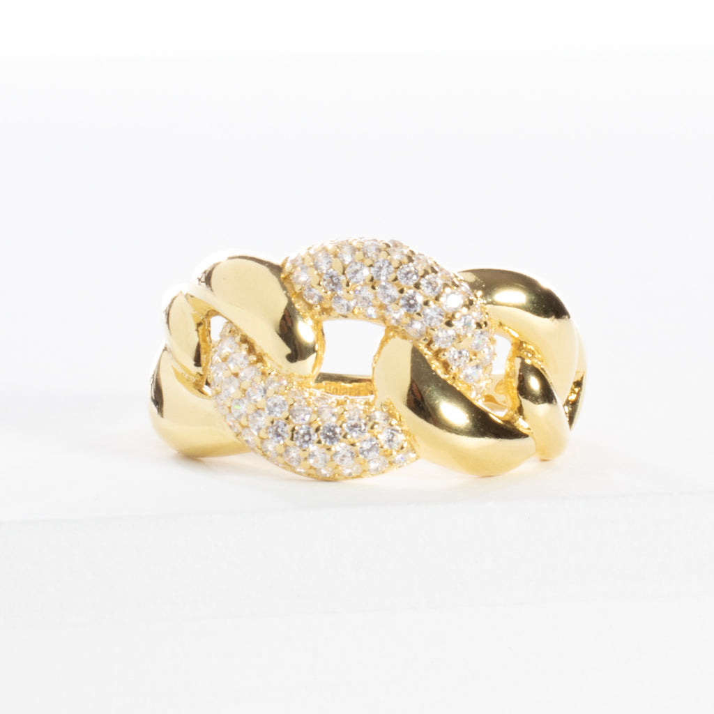 CZ Triple Link Chain Ring - Gold