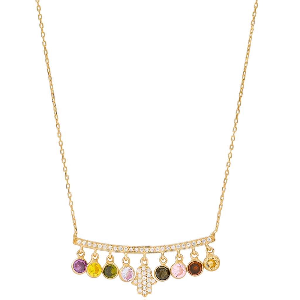 Dangling Bar CZ/Hamsa Necklace