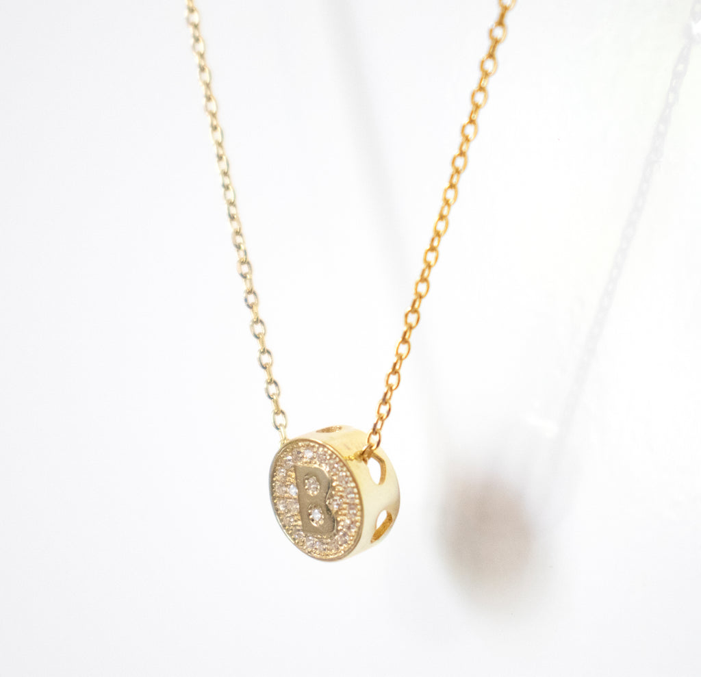 Small CZ Initial Letter Necklace (A-Z) - Gold or Silver