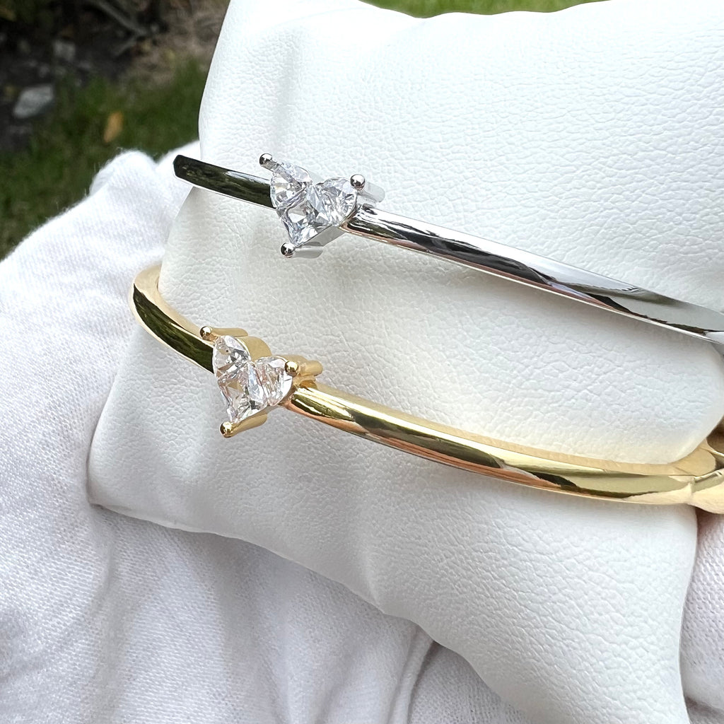 Heart CZ Bangle Bracelet - Silver and Gold