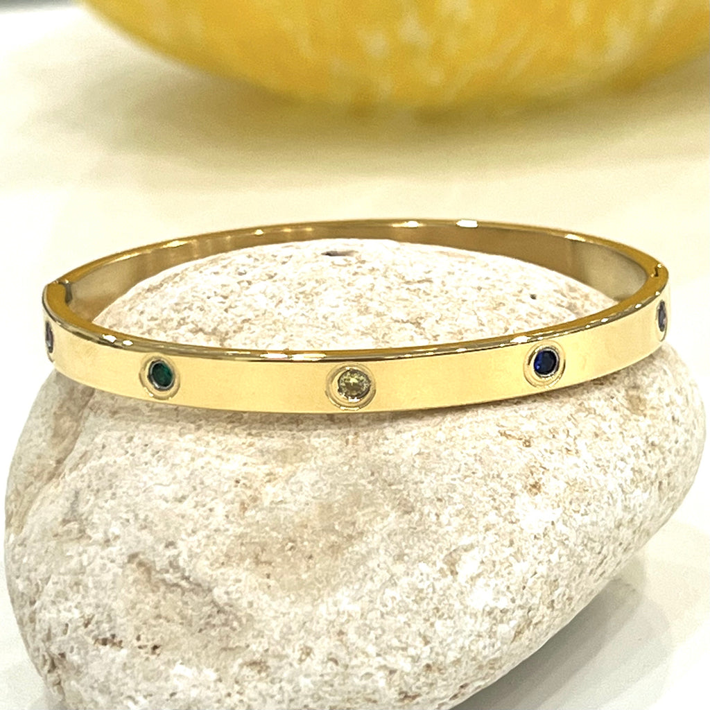 3 mm Stone Multicolor CZ Bangle Bracelet- Gold and Silver