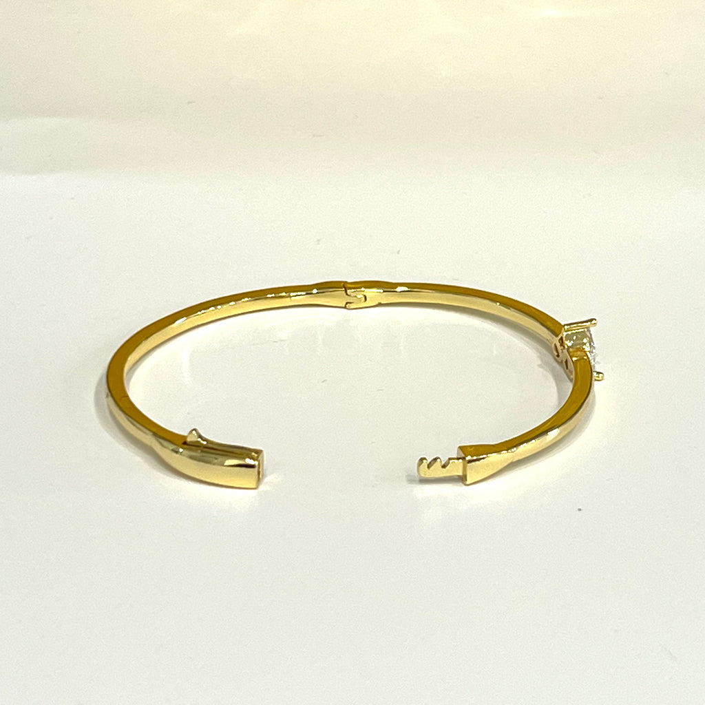 Heart CZ Bangle Bracelet - Silver and Gold