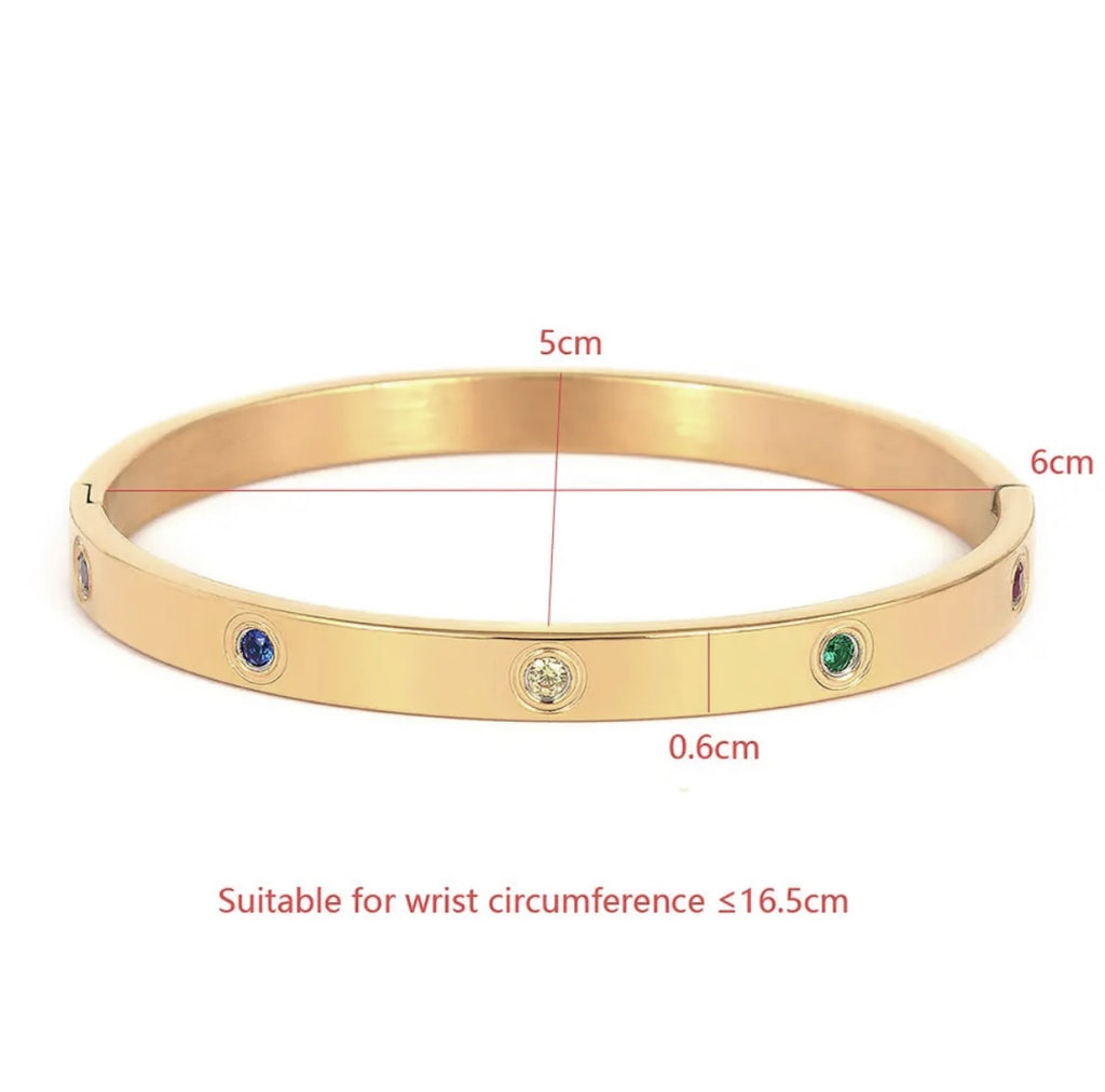 3 mm Stone Multicolor CZ Bangle Bracelet- Gold and Silver