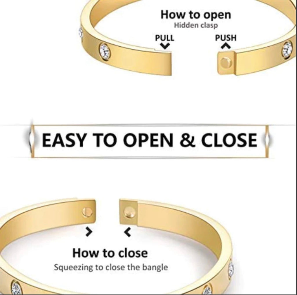 3 mm Stone CZ Bangle Bracelet - Gold