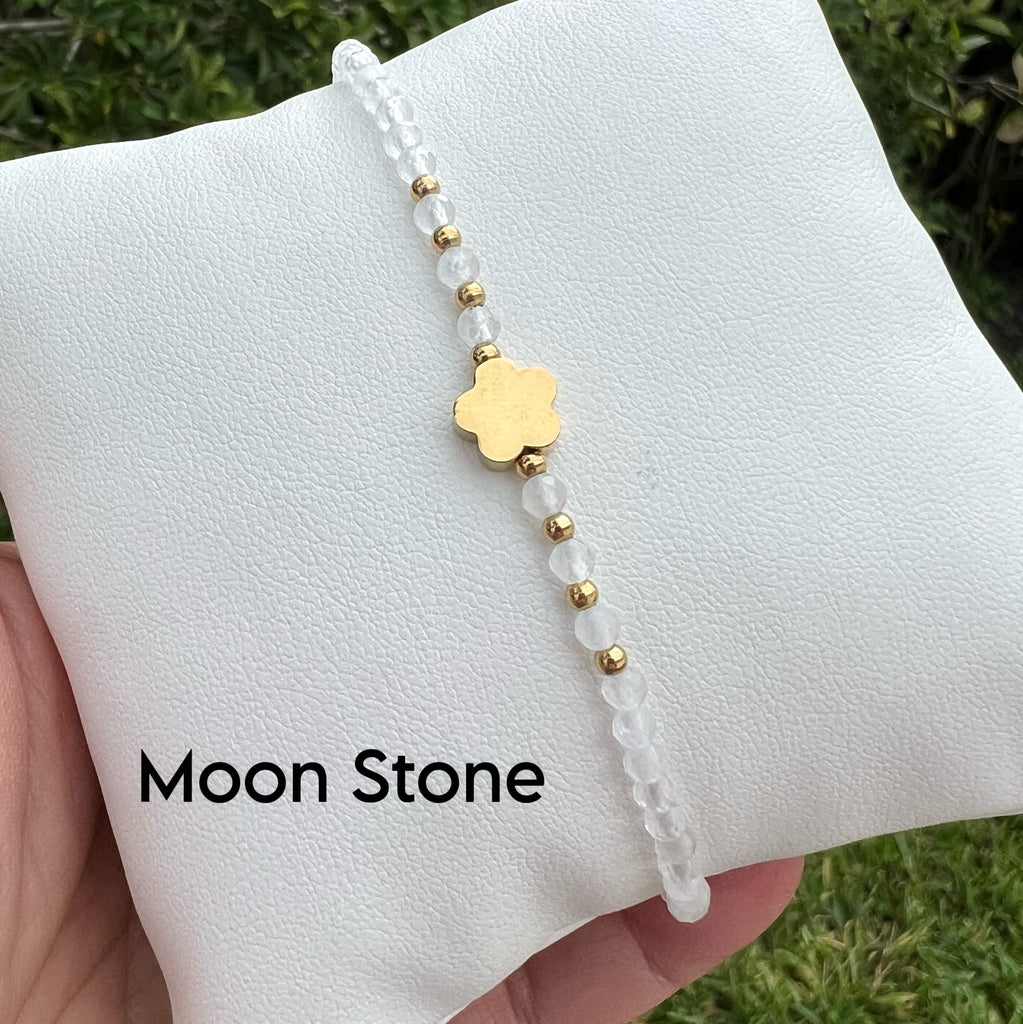 Gemstone Stainless Steel Flower Anklet - Gold