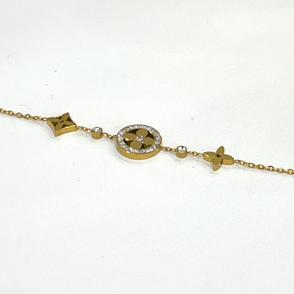 CZ Design Clover Chain Bracelet - Gold