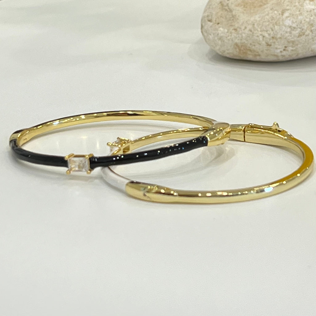 CZ Enamel Bangle Bracelet- Gold