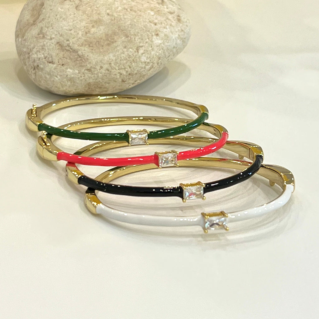CZ Enamel Bangle Bracelet- Gold