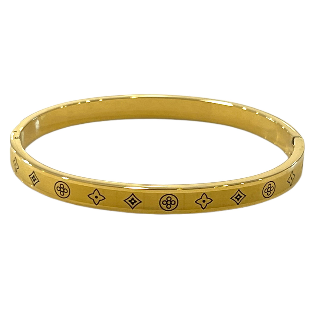 14k Gold Plated Four Leaf Both Sides Printed Bangle Bracelet