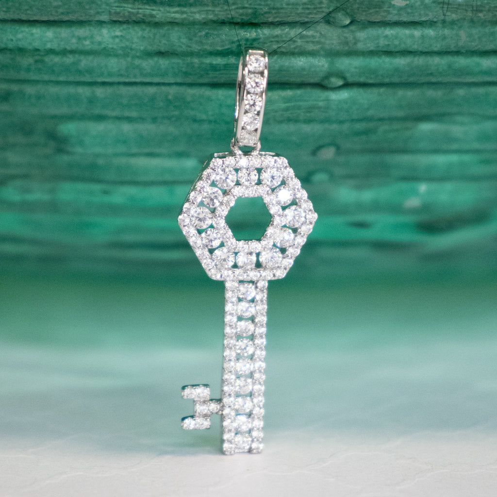 CZ Key Charm Pendant - Gold or Silver