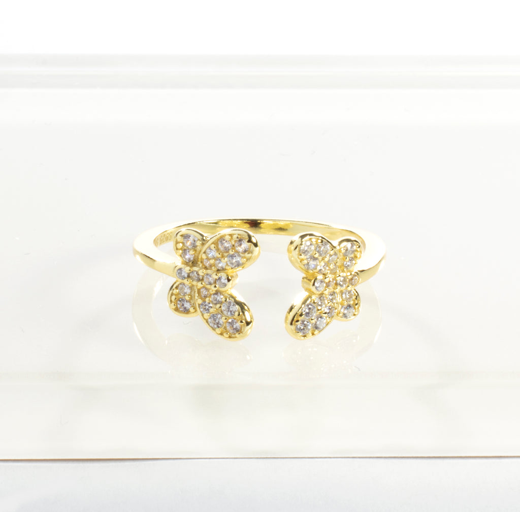 CZ Adjustable Double Butterfly Ring - Gold or Silver