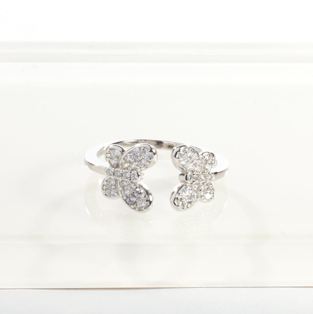 CZ Adjustable Double Butterfly Ring - Gold or Silver