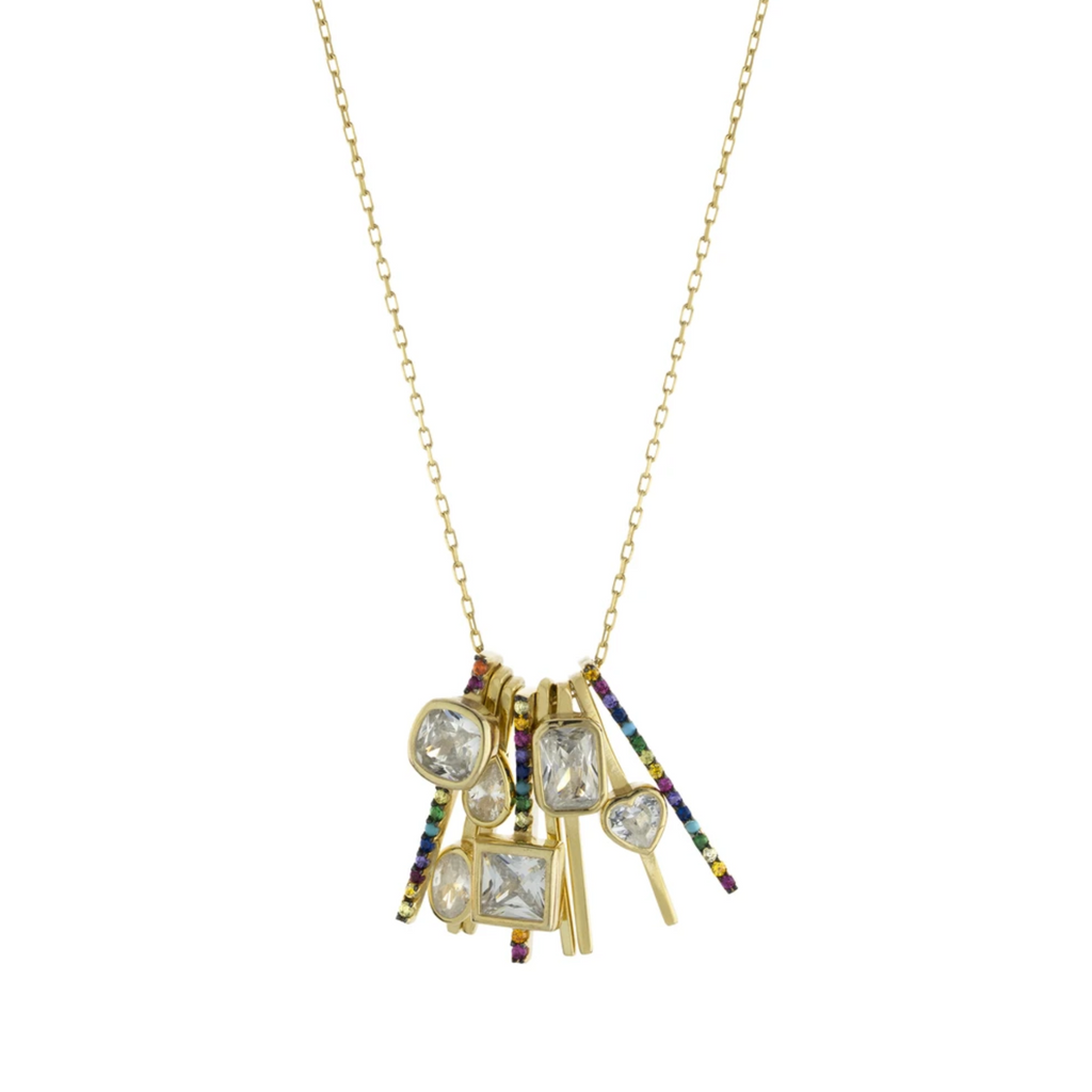 Multicolor Drop Charm Necklace - Gold