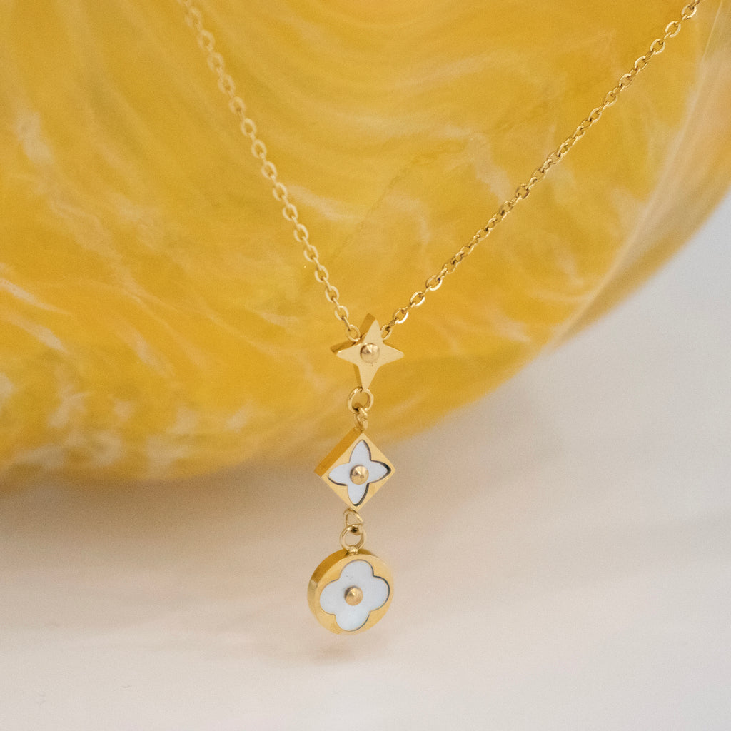 Four Leaf Clover 3 Flower Necklace - Gold and Rose Gold
