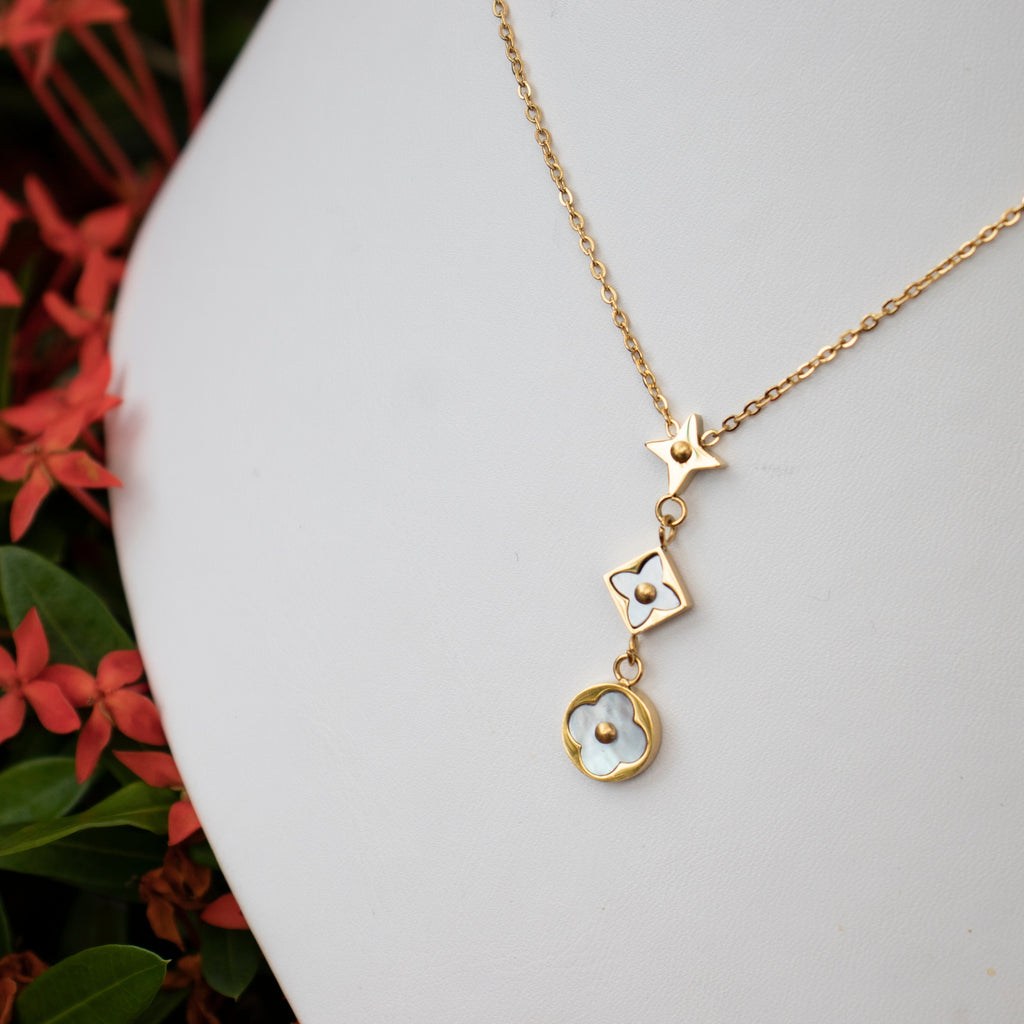 Four Leaf Clover 3 Flower Necklace - Gold and Rose Gold