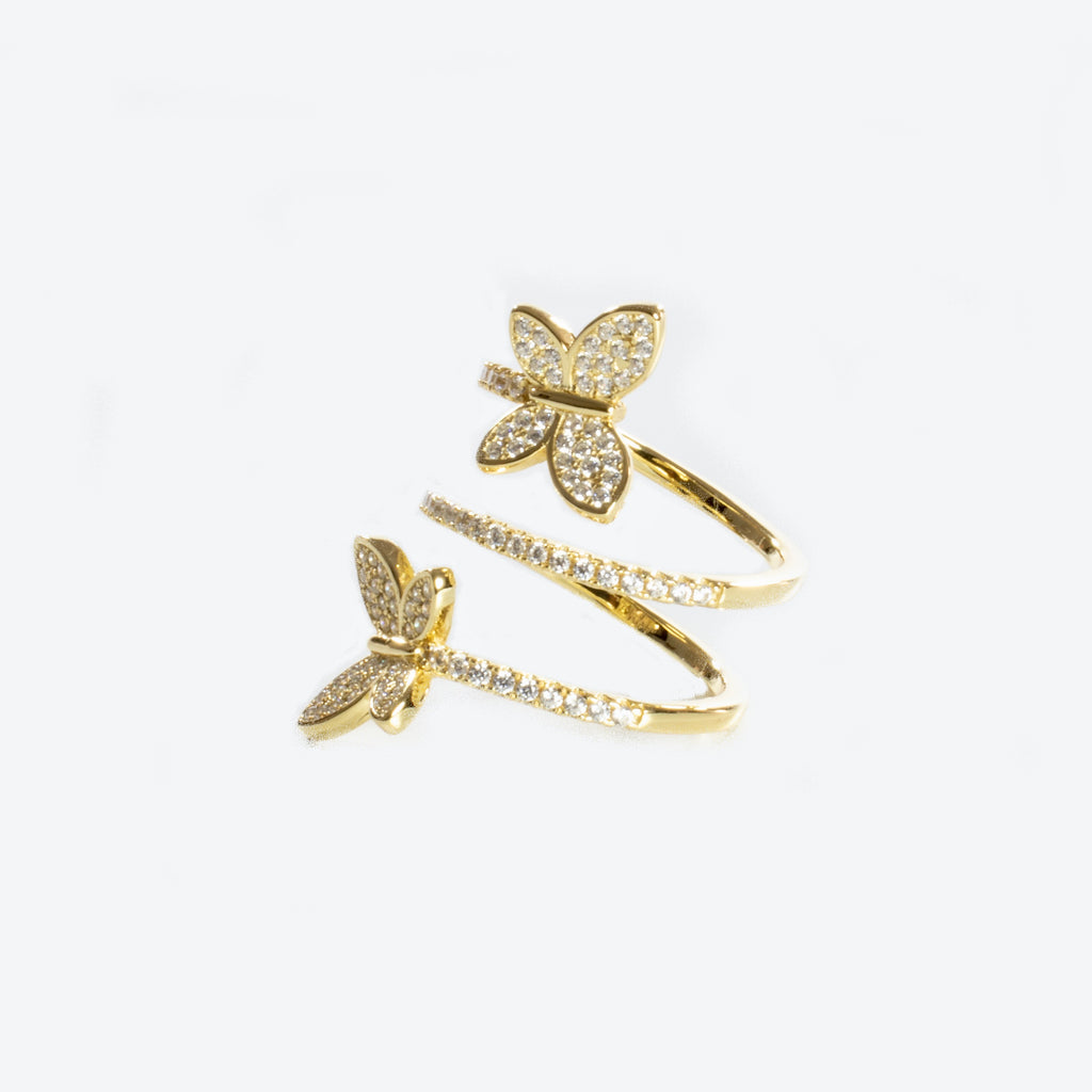 Double CZ Butterfly Ring - Gold