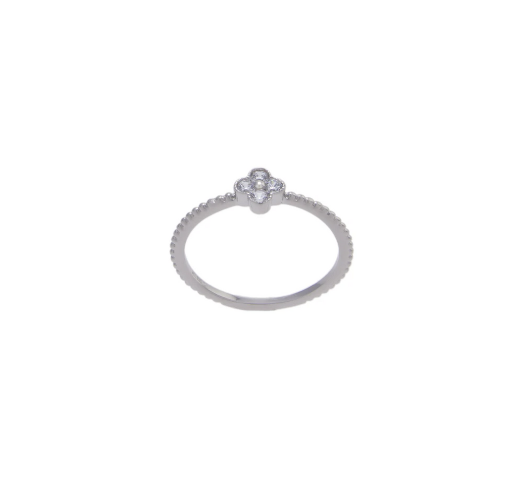Tiny Flower Ornament CZ Ring-Rings-Balara Jewelry