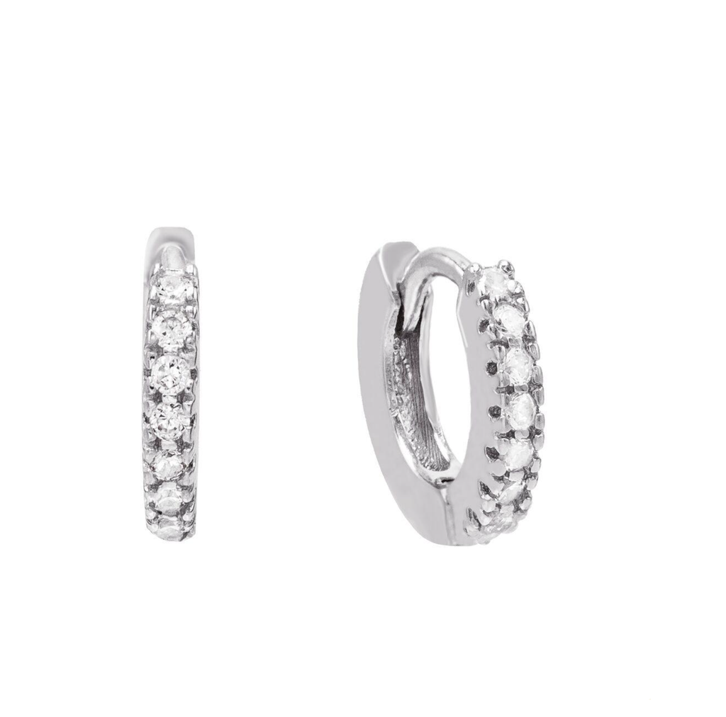 Small Pave Huggie Earrings - Gold or Silver