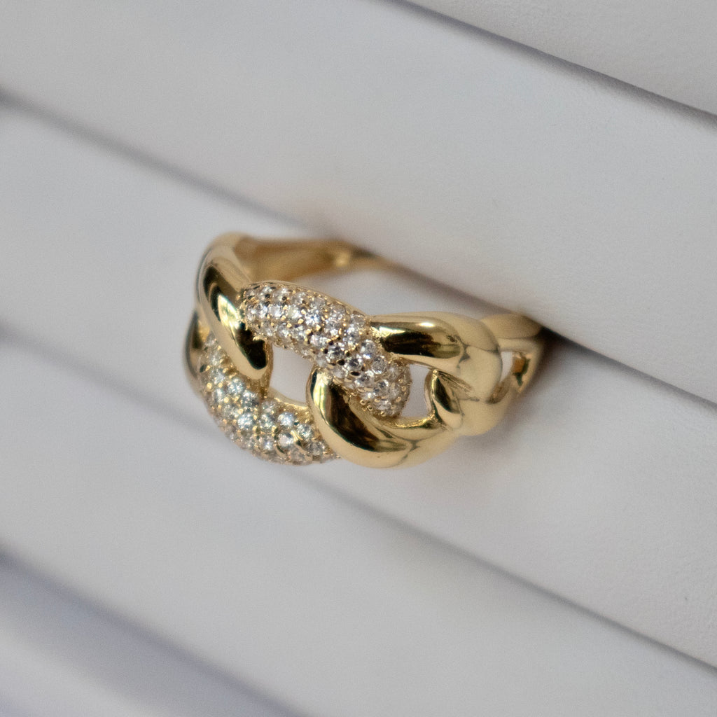 CZ Triple Link Chain Ring - Gold