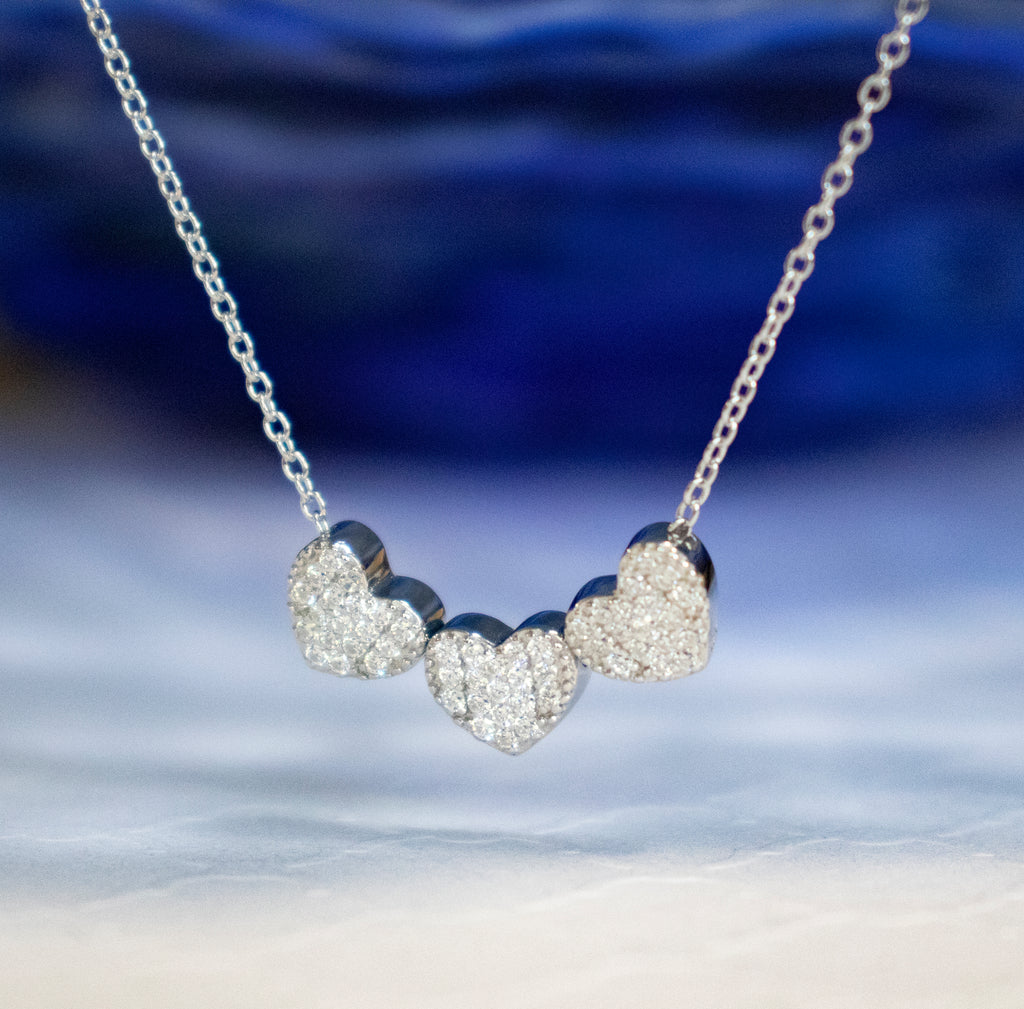 Triple CZ Heart Necklace - Gold or Silver