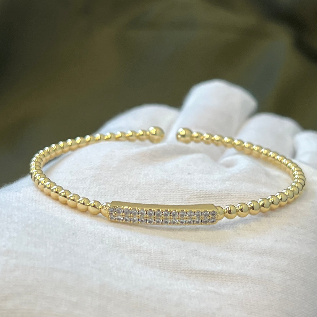 CZ Bar Beaded Cuff Bracelet - Gold