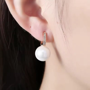 CZ Pearl Dangle Hoop Earrings - Gold and Silver
