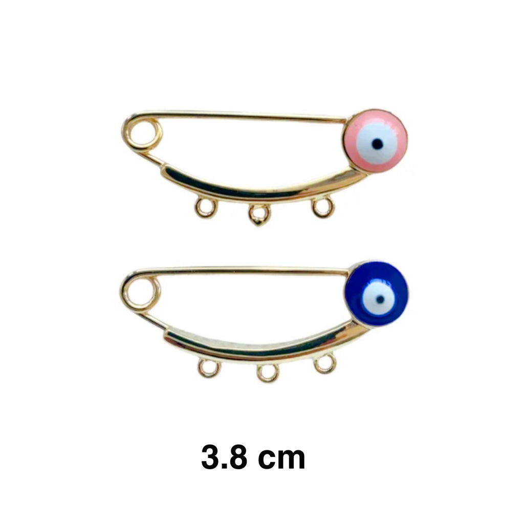 3.8 CM  Blue Enamel Evil Eye Pin For Babies With Virgin Mary Charm - Gold