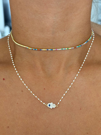 Sterling Silver 1.5 MM Multicolor Tennis Choker Necklace - Gold