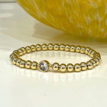 CZ Charm Stretch 5 mm Beaded Bracelet - 14k Gold Plated