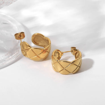 Cross Pattern Hoop Earrings - 18K Gold Plated