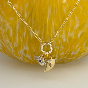 CZ Evil Eye & Horn Charms Necklace - Gold