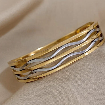 Stainless Steel Two Tone Bangle Bracelet
