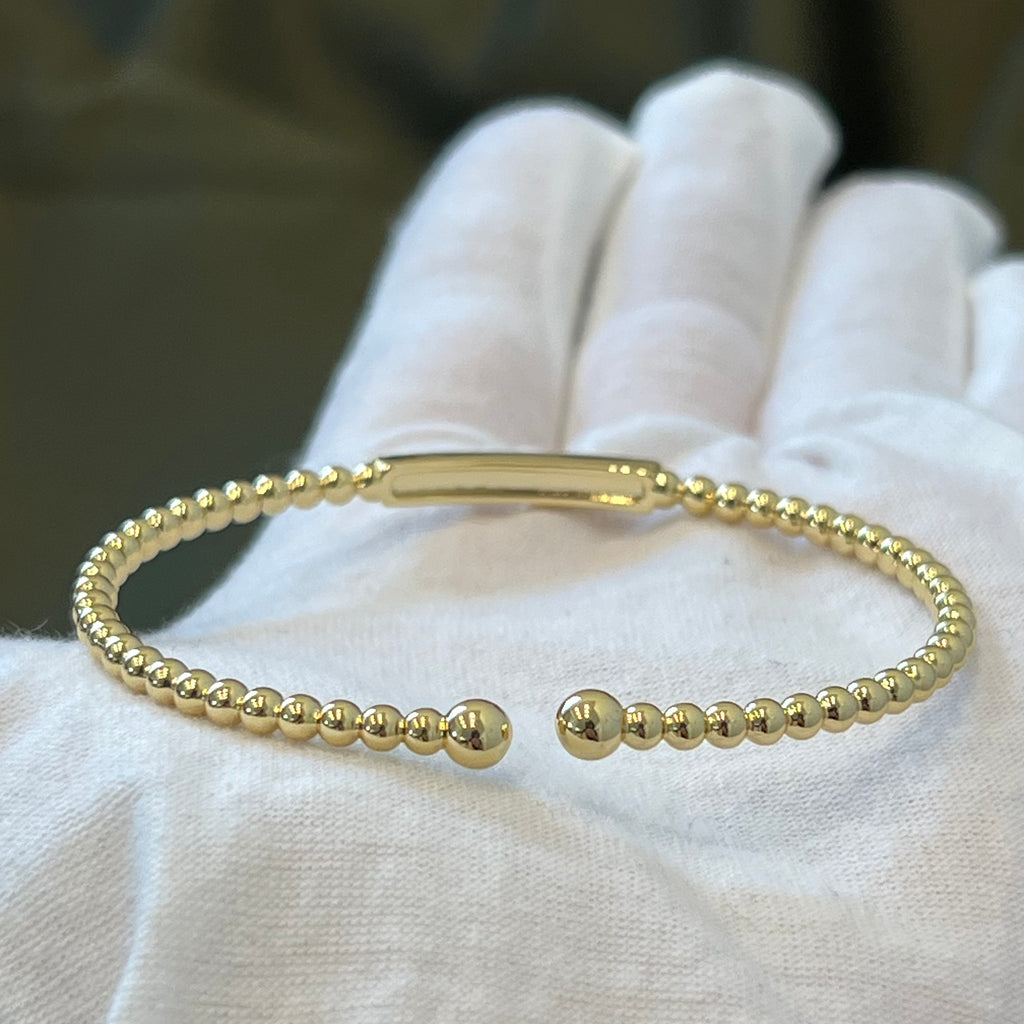CZ Bar Beaded Cuff Bracelet - Gold