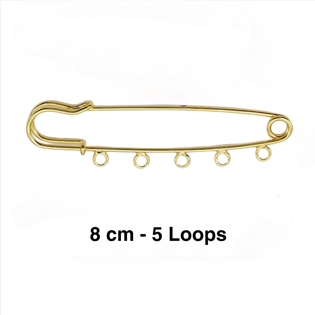 8 CM Plain Pin For Babies With Lucky and Protection Charms - Gold