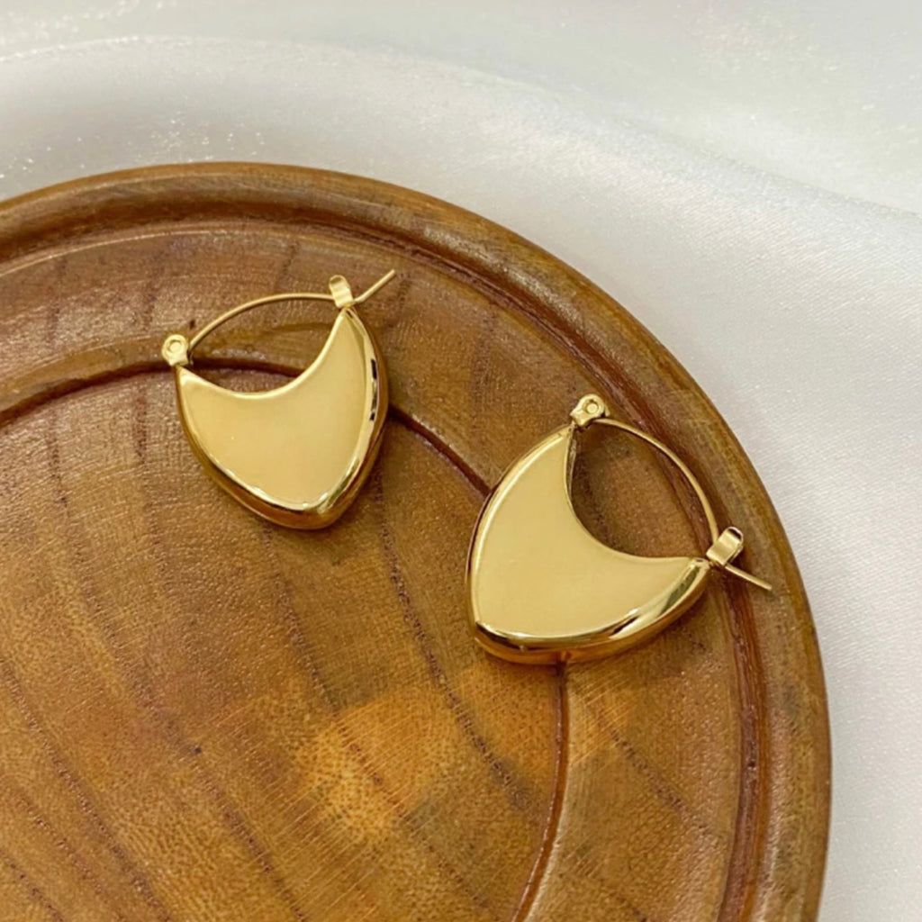 Stainless Steel Heart Hoop Earrings - 18K Gold Plated