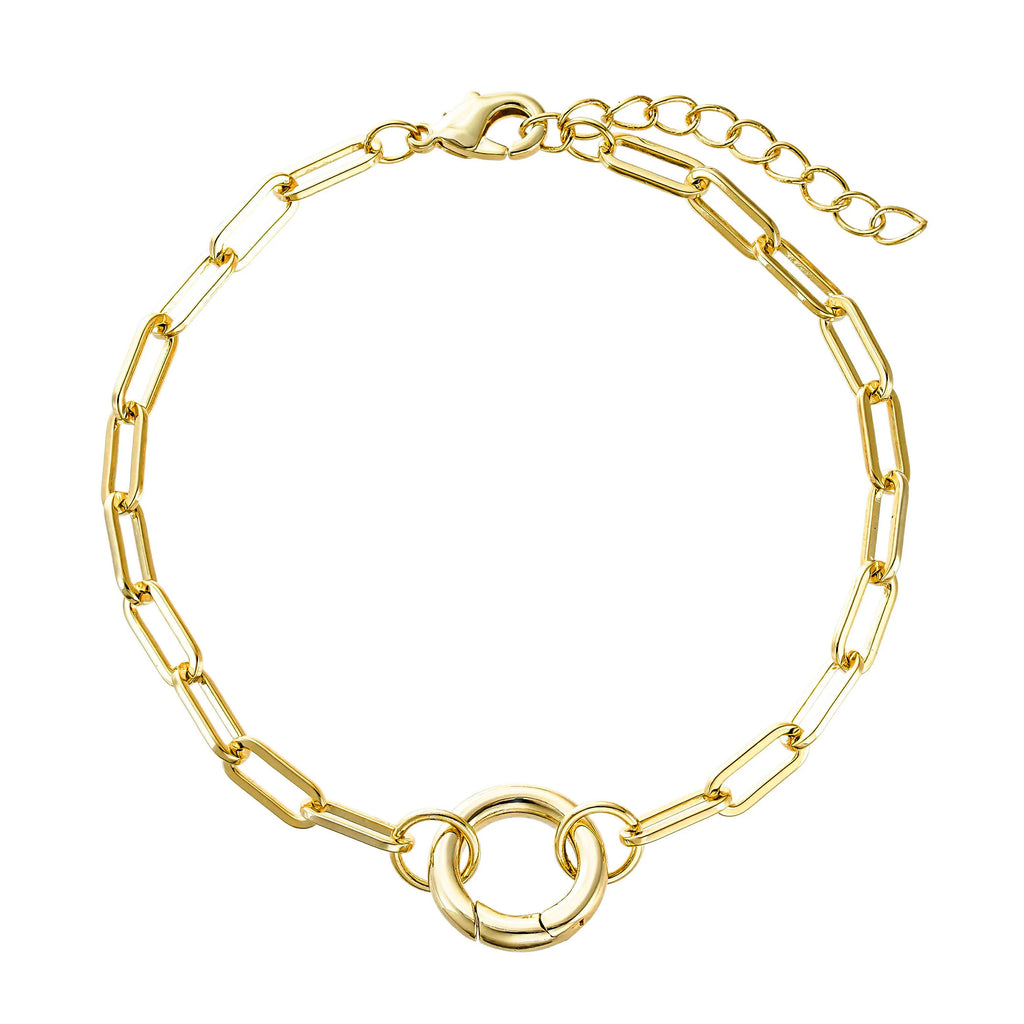 Push Front Clasp Paperclip Chain Bracelet - Gold