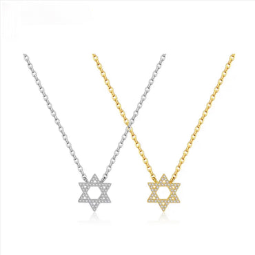 Small CZ Star of David Pendant Necklace - Gold or Silver