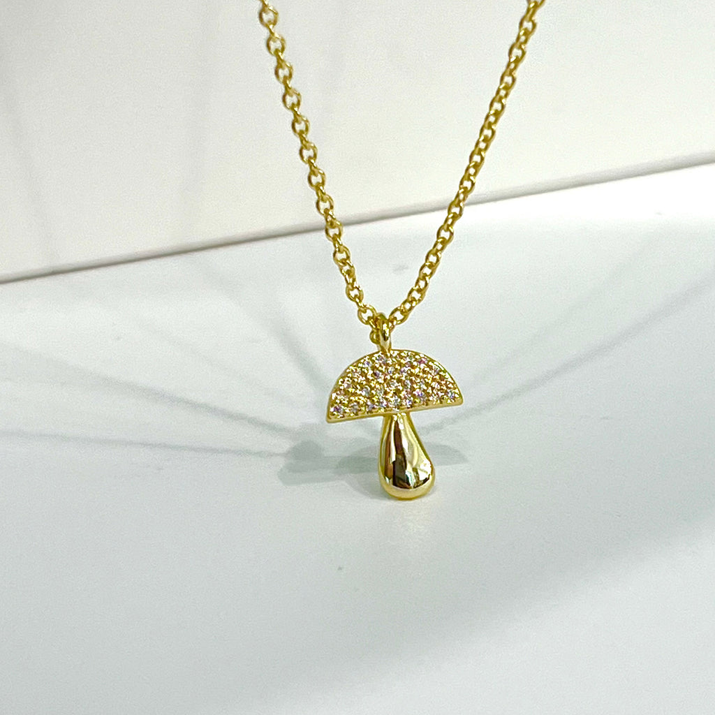 Bridesmaid Mini CZ 14K Gold Plated Mushroom Necklace