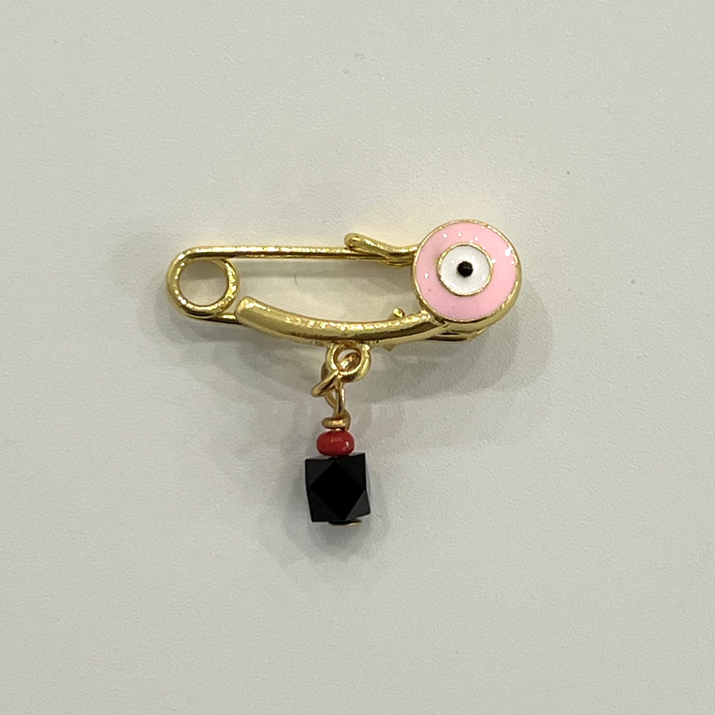 Enamel Evil Eye Baby Pin with Genuine Jet Black Azabache - Gold