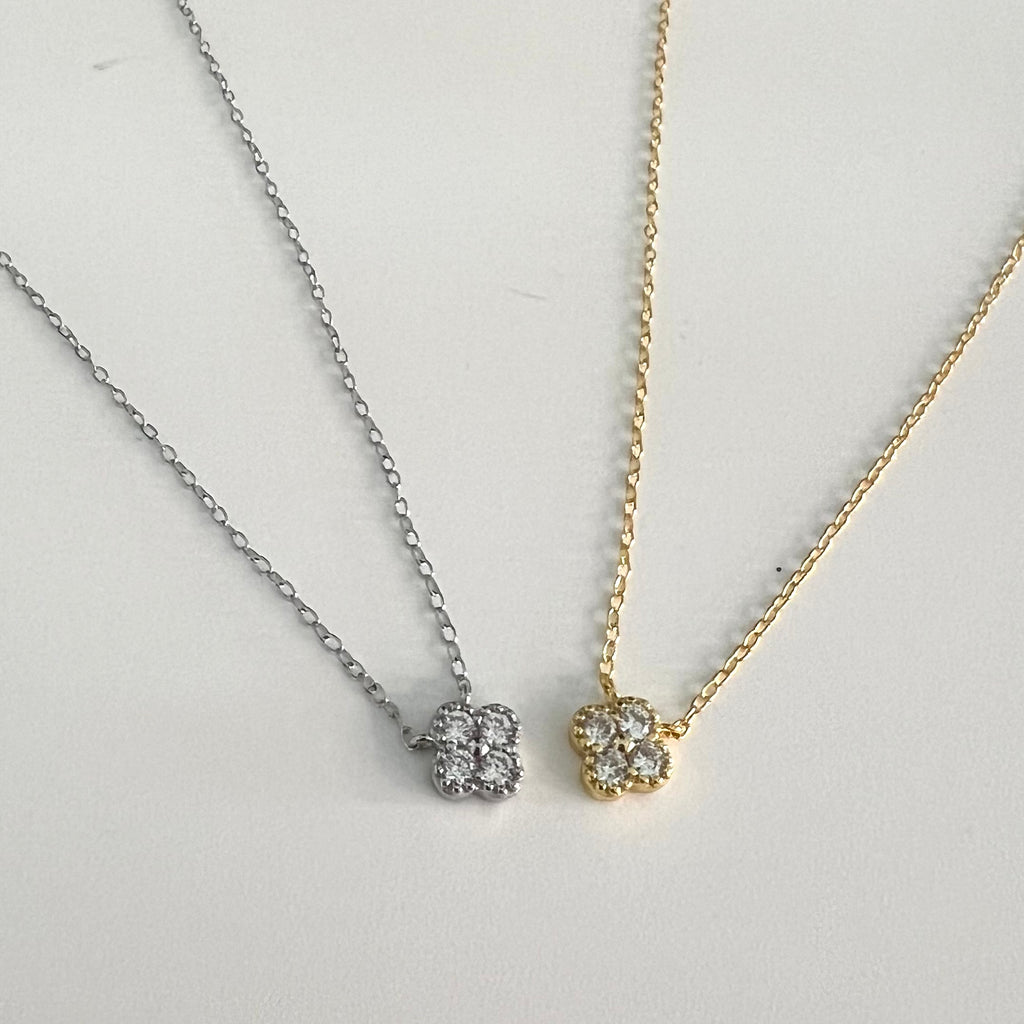 Bridesmaid Mini CZ Clover Pendant Necklace - Gold or Silver