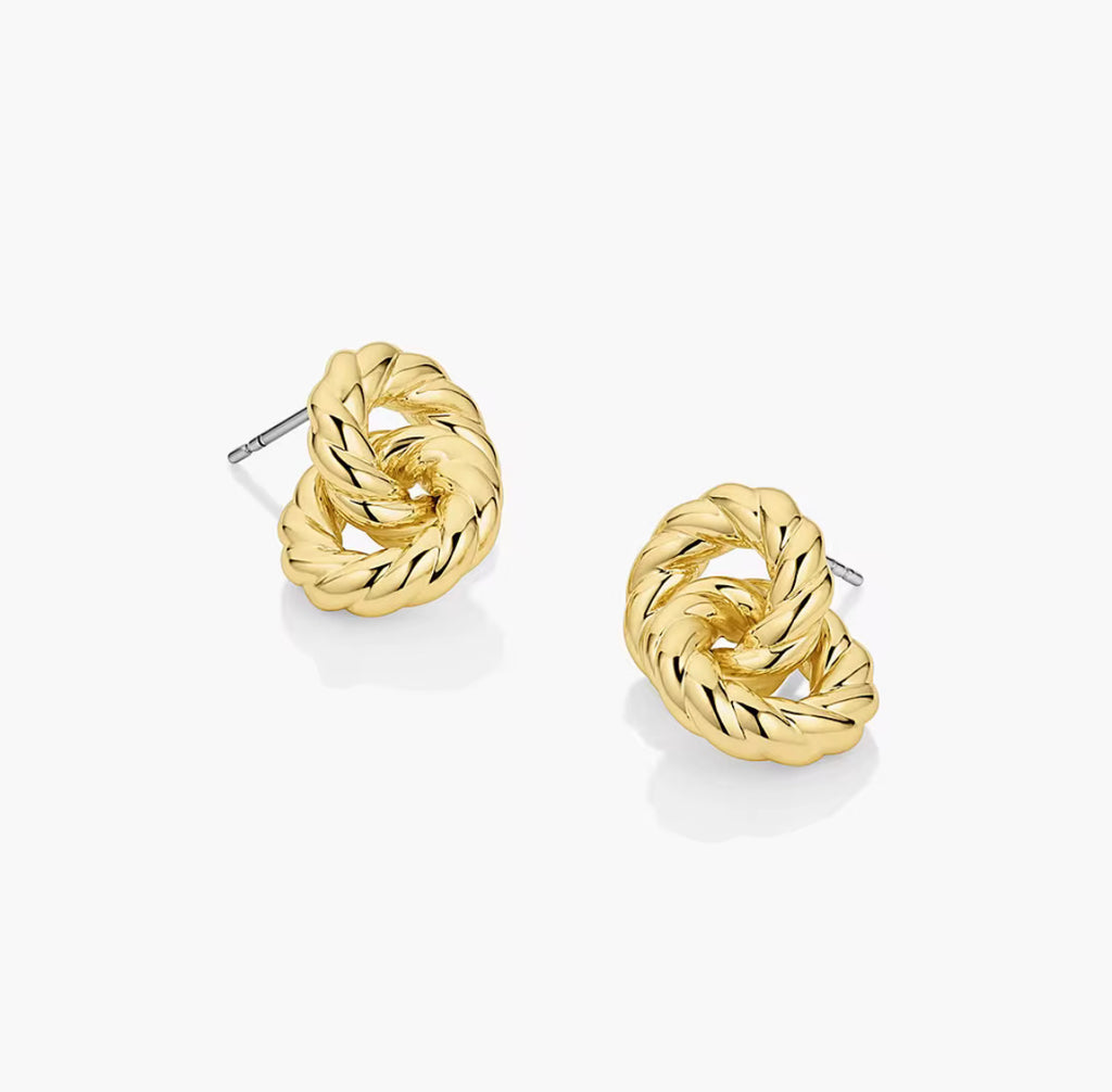 18K Gold Plated Lightweight Twisted Double Ring Stud Earrings