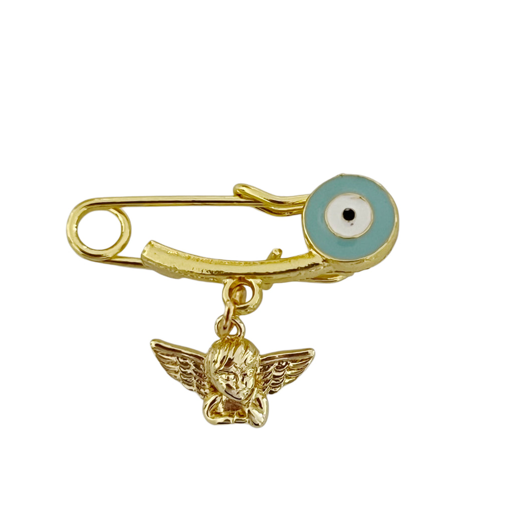 2.9 CM Evil Eye Baby Pin With Guardian Angel - Gold